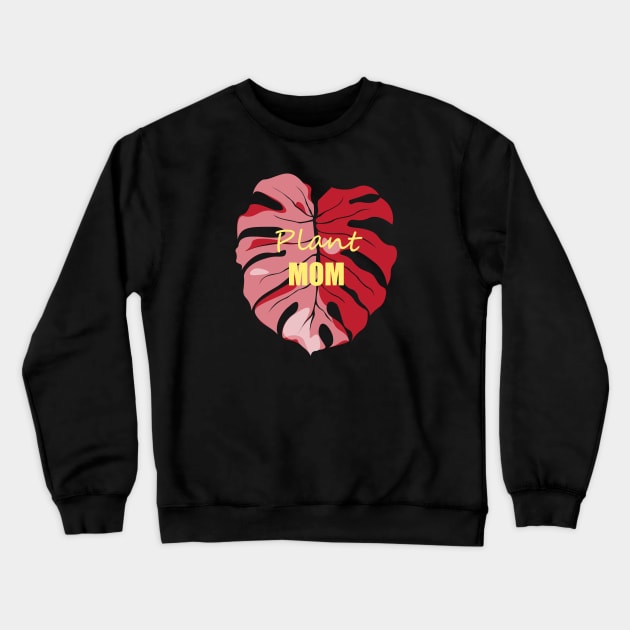 Plant Mom red Monstera deliciosa leaf Crewneck Sweatshirt by EvilDD